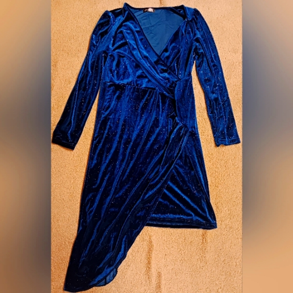 NEW Elegant Blue Wrap Dress Holiday Party Unused Unworn XL